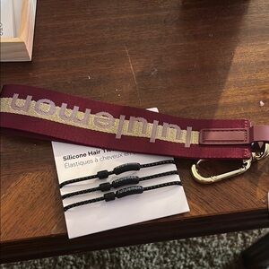lululemon athletica Burgundy and Gold Keychain
